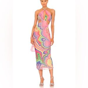 AFRM Tessa Mesh Midi Dress in Abstract Multi Marble | REVOLVE | Small